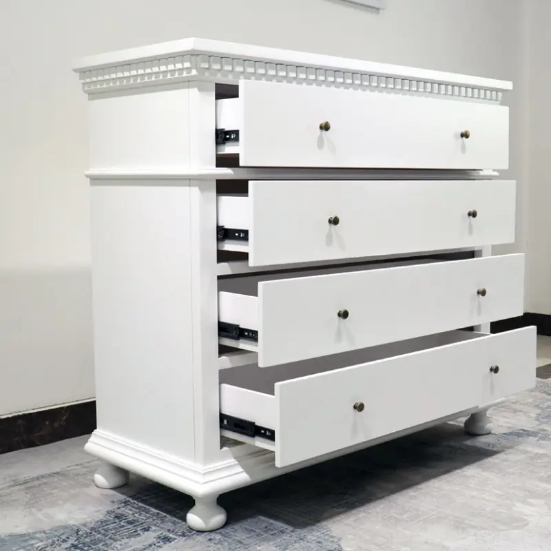 White Set Wardrobe Chest Of Four Drawers With Metal Slide End Of Bed Chest