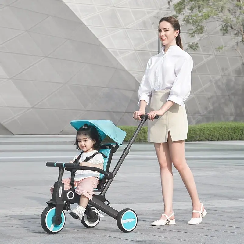Foldable Kid Baby Tricycle 4 In 1 Stroller Bicycle