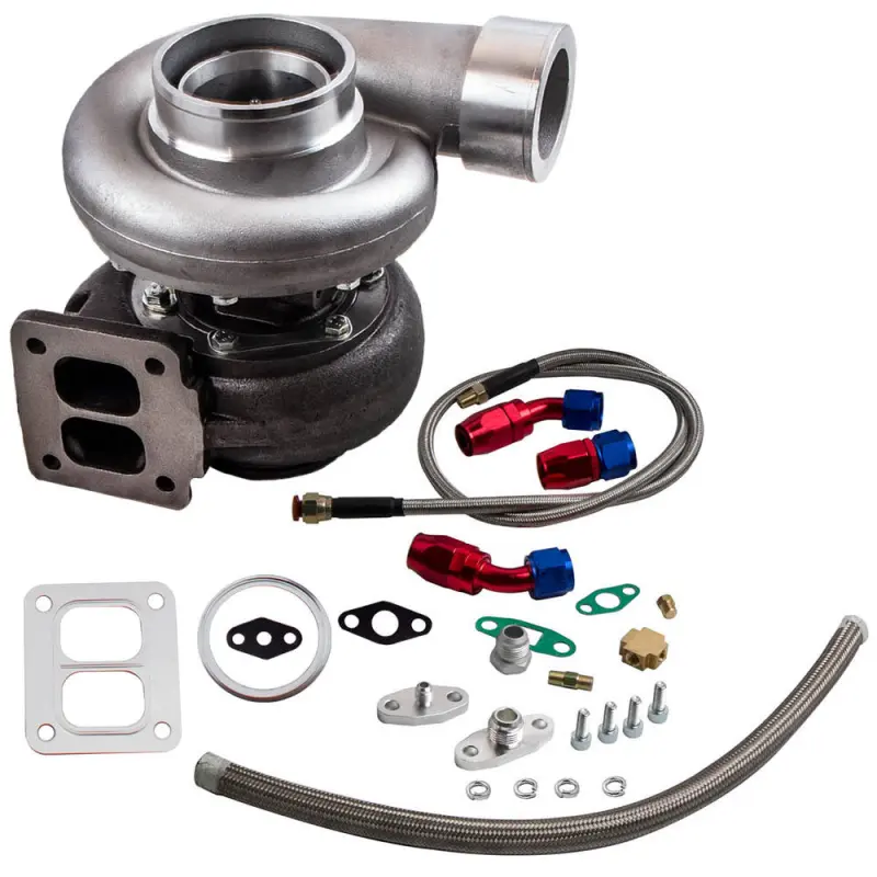 Turbo Kit 600+HP Racing High Performance GT45 T4 V-Band Universal Turbocharger 1.05 AR + Oil Drain Feed &amp; Return Line