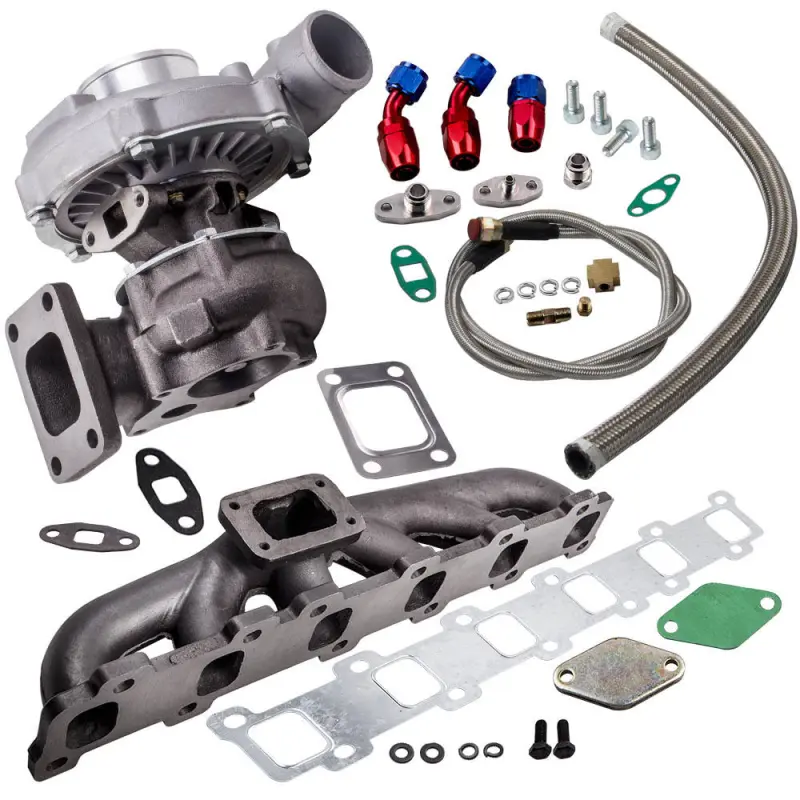 Car Turbocharger &amp; Parts T3 T4 T04E Turbo Charger Kit Turbo AR .57 + Oil Line+Manifold Kit For  Patrol Safari Y60 Y61