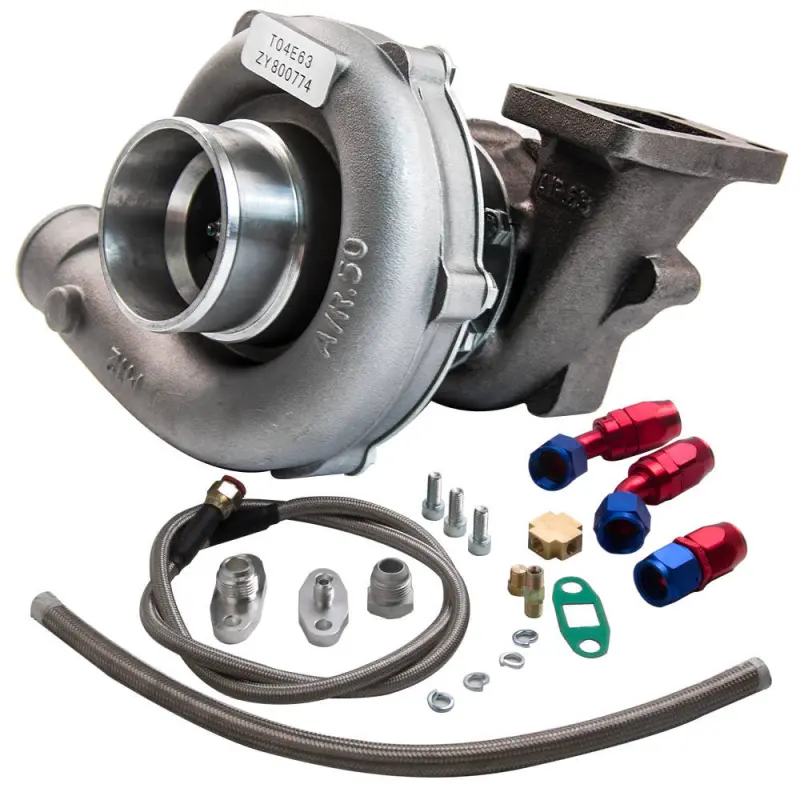 Universal Car Turbocharger kit maXpeedingrods T04E T3 T4 AR.57 73 Trim 400+HP Stage III Turbo Charger+Oil Feed+Drain Line kit