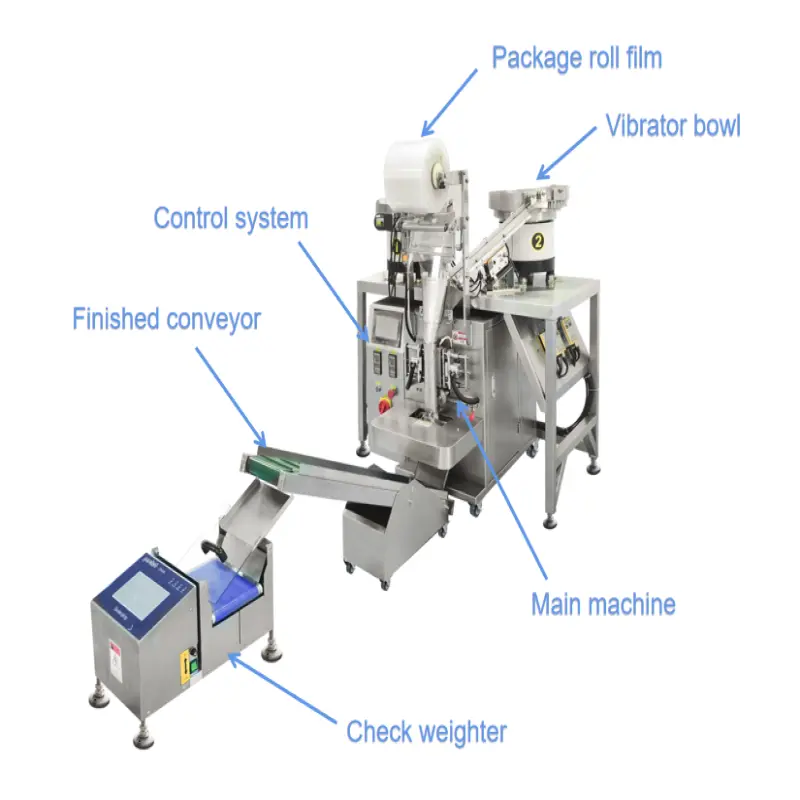 Metal Bolt Steel Coil Rotary Screw 3 Side Bag Counting Packing Machine