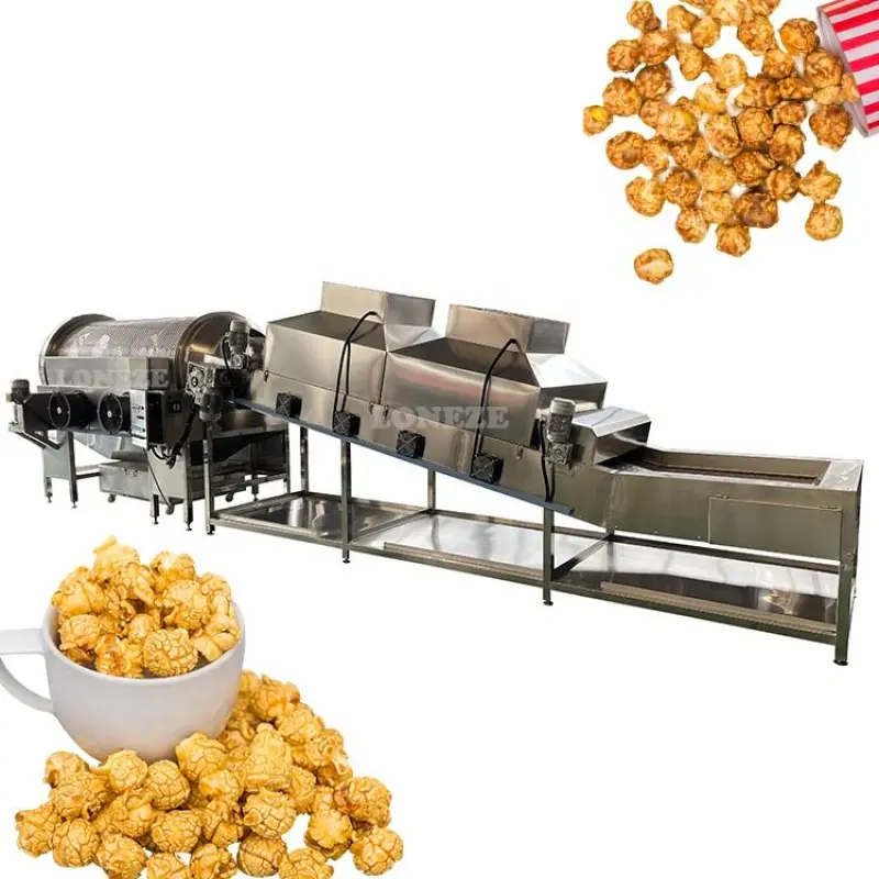 Industrial Full Automatic Caramel Sweet Popcorn Machines Commercial Snack Pop Kettle Corn Production Line  for Sale