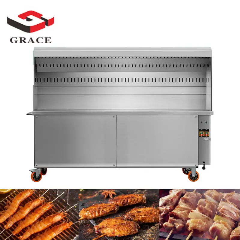 Grace Stainless Steel BBQ Truck Commercial Use Mobile barbecue truck Outdoor Smokeless BBQ Grill