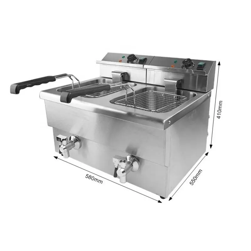 Industrial Commercial Heavy Duty Cooking Equipment Electric Proved Double Tank 12L+12L Chicken Deep Fryers Machine