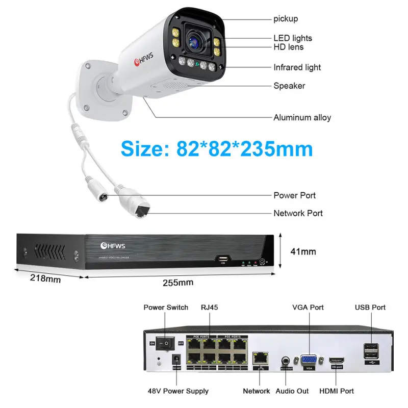 4K Poe Camera System 8pcs 8MP Poe Cameras 8CH H2.65Nvr Security Cctv Kit IP Camera Surveillance System