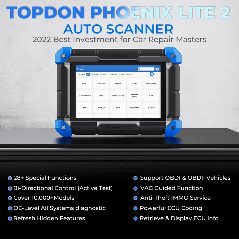 TOPDON Phoenix Lite2 2 Years Free Update Online All System Car Diagnostic Online Coding Obd2 Scanner For Car Diagnostic Tool