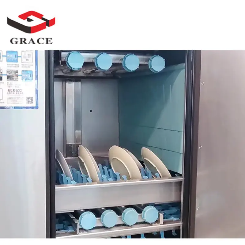 Kitchen Automatic Rack Conveyor Dishwasher 304 Stainless Steel Smallest Rack Conveyor Plate Wash Machine
