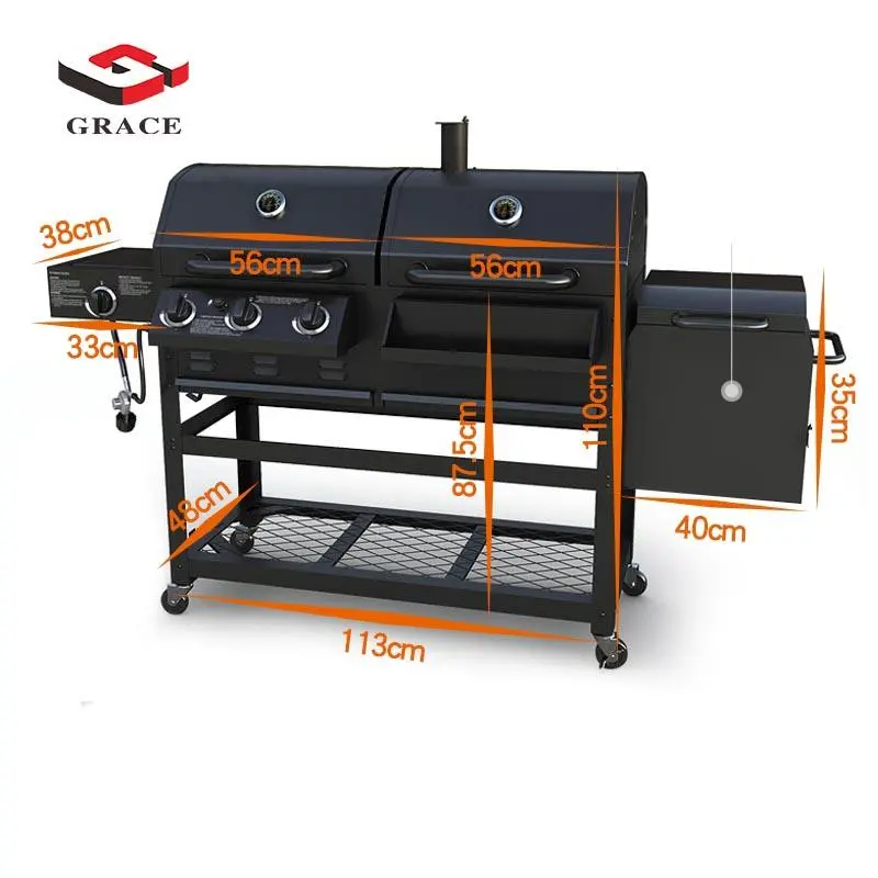 GRACE Outdoor Courtyard BBQ Charcoal Grill Stainless Steel Gas Grill Stove