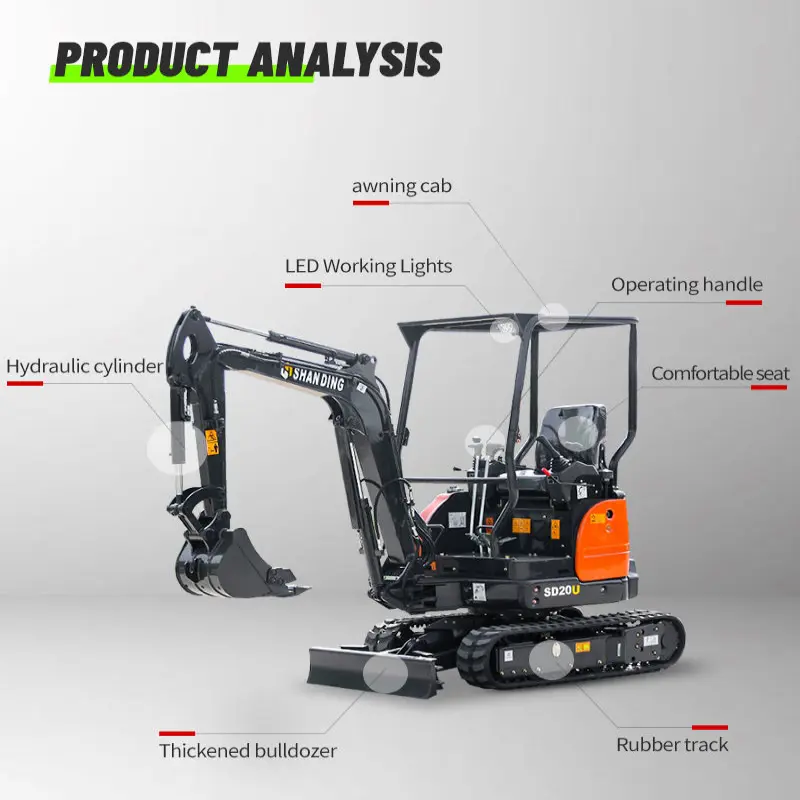 Hydraulic 0.8  2 ton 1 Ton Mini Excavator With Cheap Prices For Sale 1.8 Ton Digger With Hammer Auger For Sale