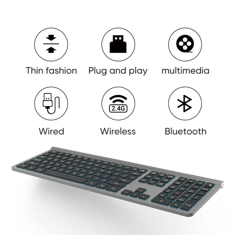 Full Size 107 Keys Scissors Structure Slim Office Wireless Keyboard 2.4G +Bluetooth Backlit Wireless Keyboards For PC Laptop
