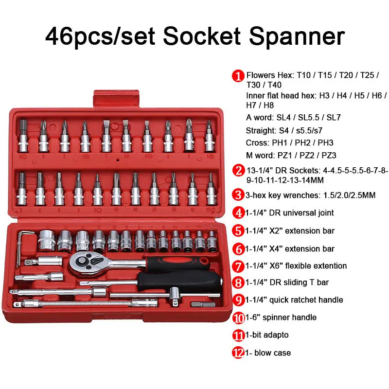 Ratchet Torque Wrenches Hand Tools Socket Wrench Spanner Tools Box For Set Mechanic Screwdriver Tool Set