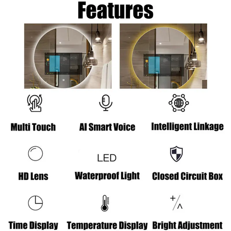 Modern Magic Mirror with Waterproof TV and Illuminated Frame