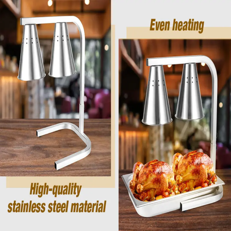 Infrared Food Warmer Lamp Buffet Warmer Cabinet With 2 Lamp Stainless Steel Fried Chicken Warmer