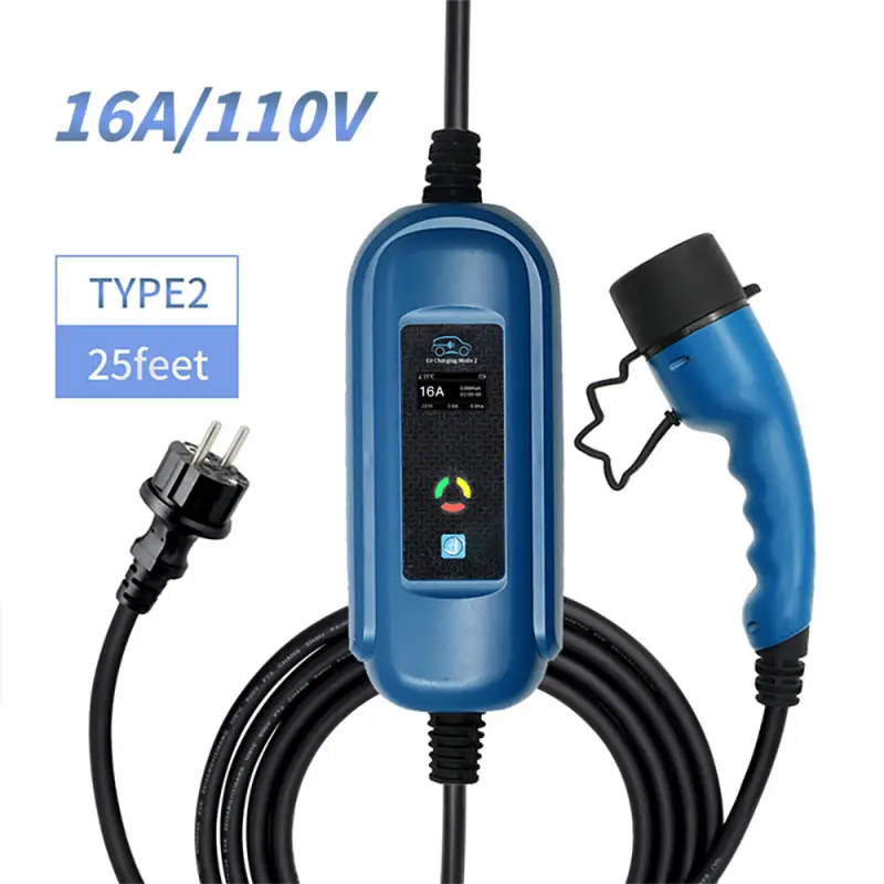 16A 32A Mode Level 2 AC Ev Charger 7KW 11KW EVSE Portable Ev Charger Electric Vehicle Car Charger Type 2 IEC62196 Type 1 J1772