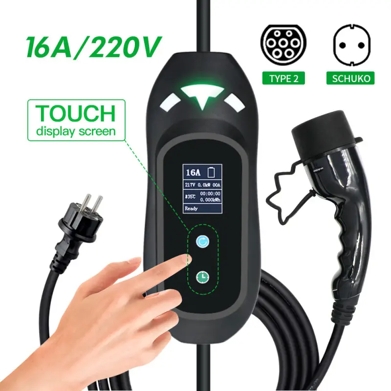 16A 32A Mode Level 2 AC Ev Charger 7KW 11KW EVSE Portable Ev Charger Electric Vehicle Car Charger Type 2 IEC62196 Type 1 J1772