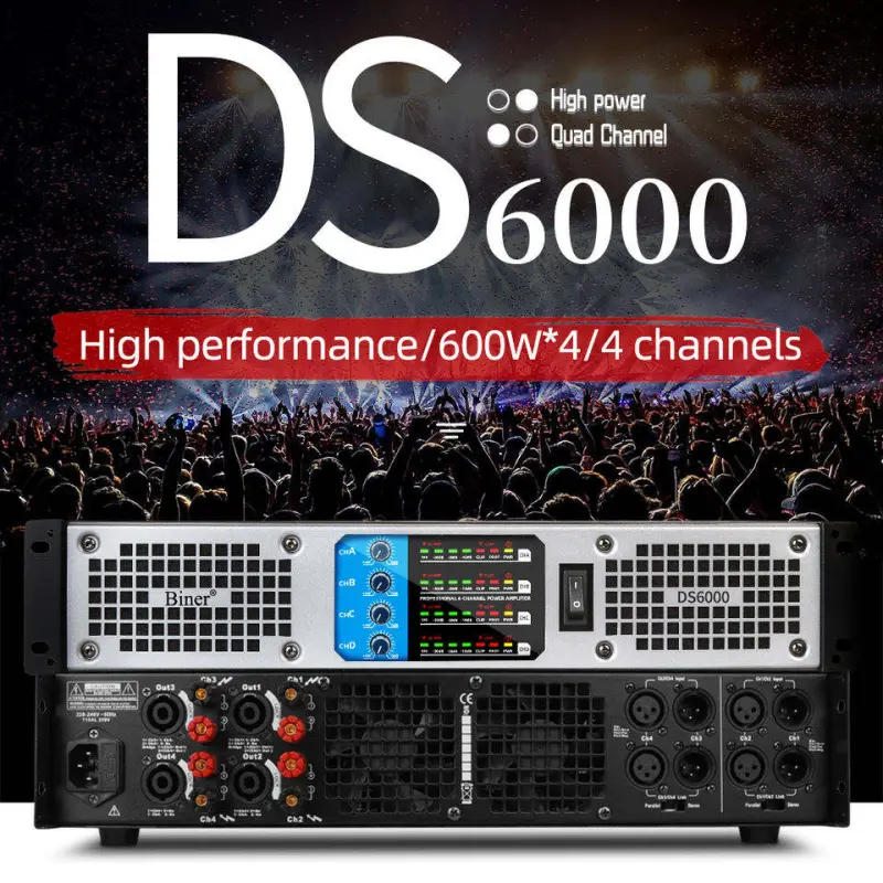 DS6000 4 Channel 600W*4 Audio Power Amplifier Professional For Stage Amplifier Home Theater