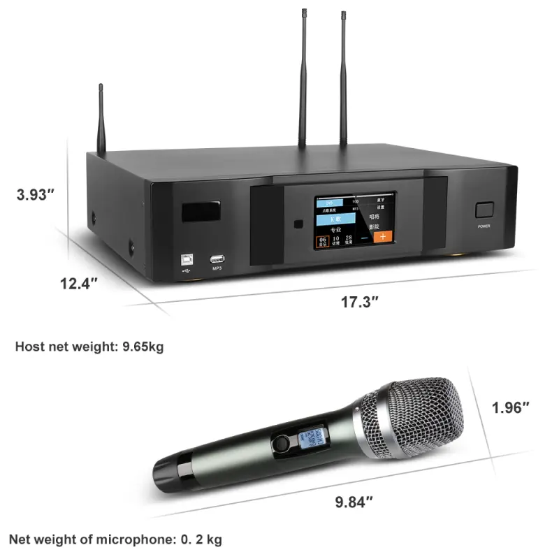 Biner K450 500W*2 Power Amplifier Digital Touch Built In Effect And Jukebox Function With 2 UHF Wireless Handheld Mic