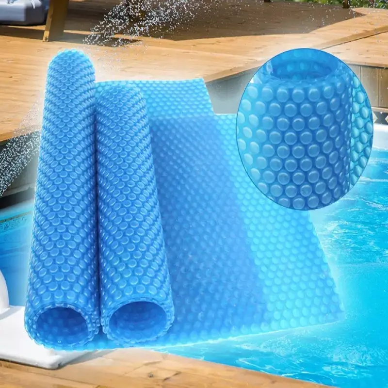 Blue bubble plastic cover for swimming pool