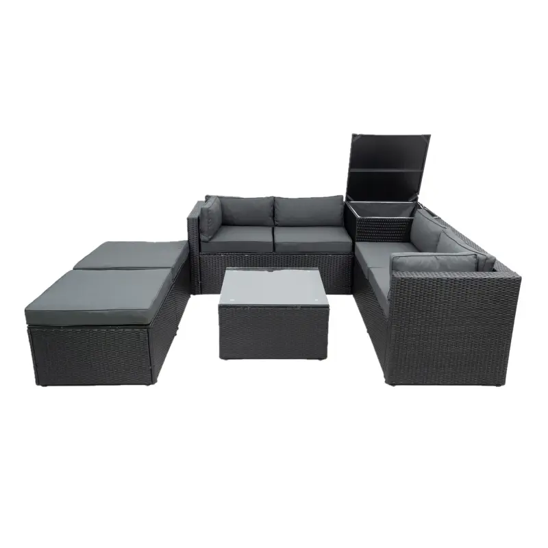 Contemporary Outdoor Patio Furniture Set 5 Piece Conversation Set Wicker Rattan Modular Sofa with Seat Cushion