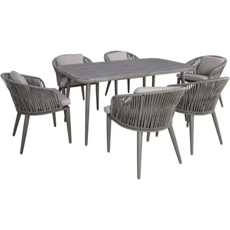 7-Piece Aluminum Outdoor Patio Dining Set with Grey Cushion Hotel Restaurant Coffee Shop Furniture