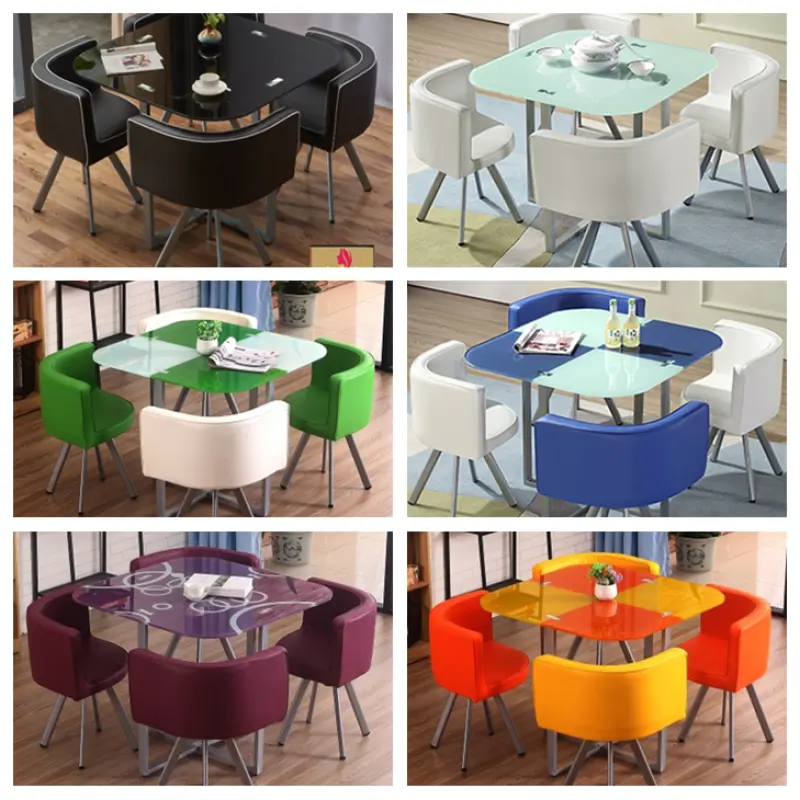Factory direct oval stackable glass table set 6 chair dining room
