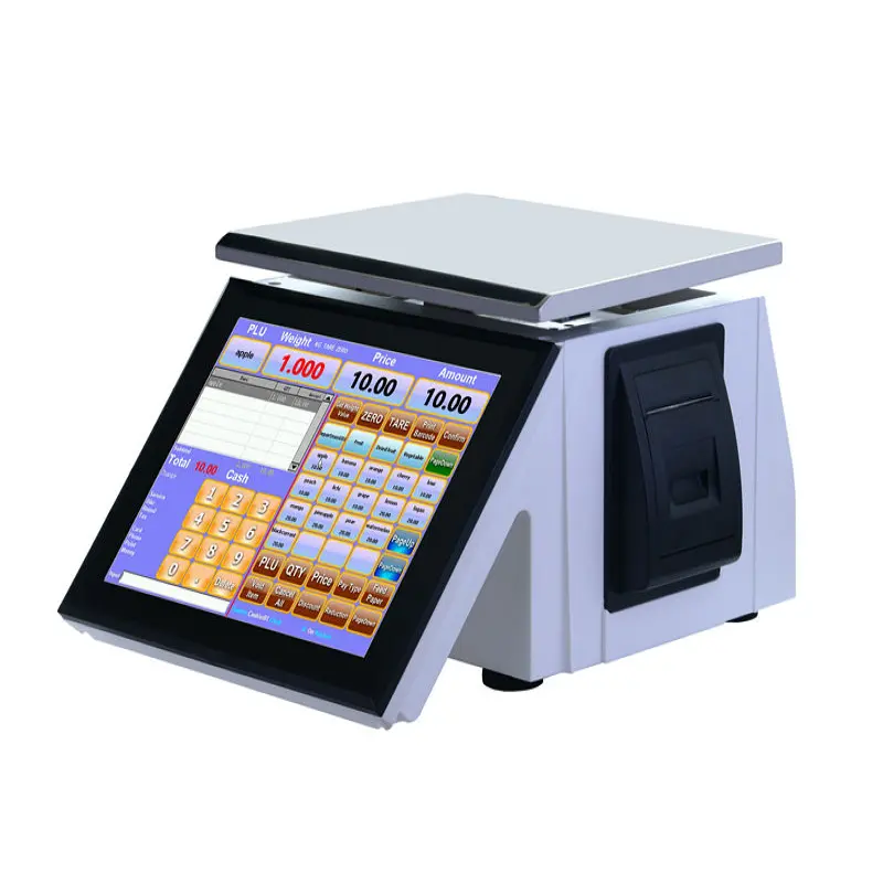 Plug and Play 12.1" Touch Cash Register Scale For Sale With Thermal Printer, OS, Software,3.5 Inch Customer Display,Weigh