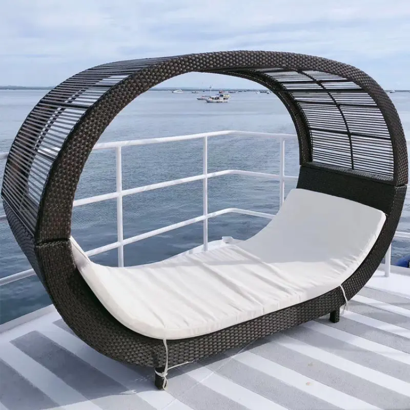 Outdoor Sea Beach Patio Garden Furniture Swimming Pool Side Wicker Chaise Lounge Sun Bed Lounger Oval Rattan Daybed