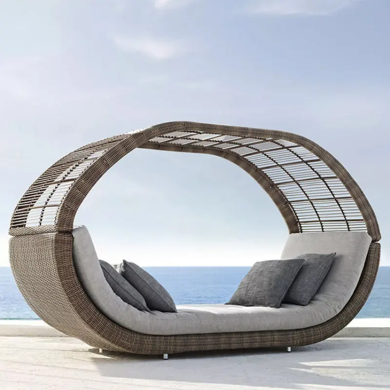 Outdoor Sea Beach Patio Garden Furniture Swimming Pool Side Wicker Chaise Lounge Sun Bed Lounger Oval Rattan Daybed