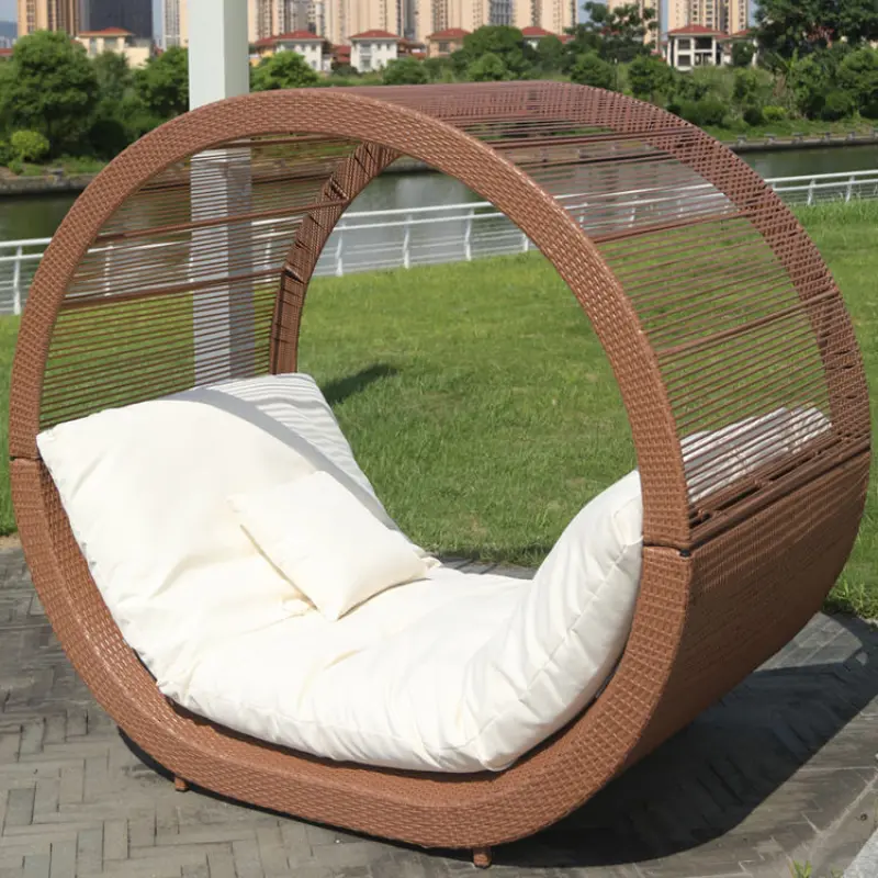 Outdoor Sea Beach Patio Garden Furniture Swimming Pool Side Wicker Chaise Lounge Sun Bed Lounger Oval Rattan Daybed