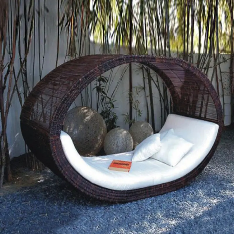 Outdoor Sea Beach Patio Garden Furniture Swimming Pool Side Wicker Chaise Lounge Sun Bed Lounger Oval Rattan Daybed