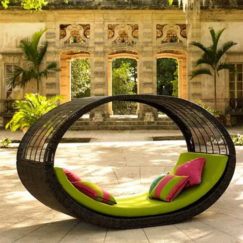 Outdoor Sea Beach Patio Garden Furniture Swimming Pool Side Wicker Chaise Lounge Sun Bed Lounger Oval Rattan Daybed