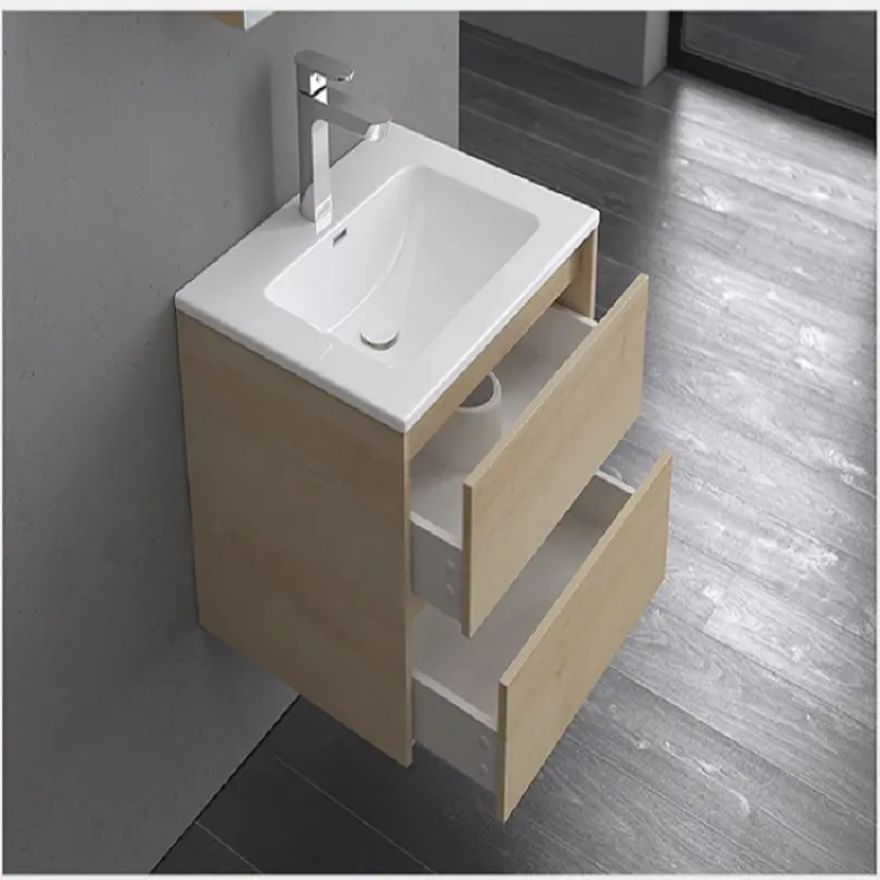 Crafted Wall Mounted Bathroom Cabinet Set with Basin Mirror and 2 Drawers Solid Wood Vanity