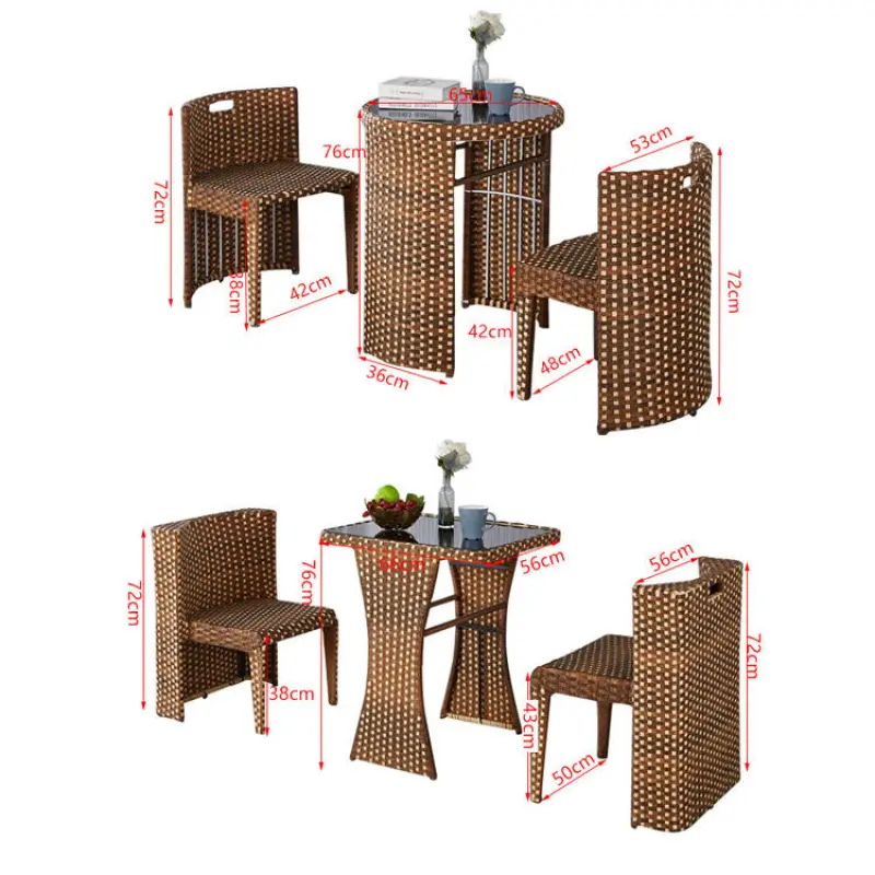 Outdoor Garden Wood Furniture Rattan Tempered Glass Rectangle Coffee Snack Table and Chair Set