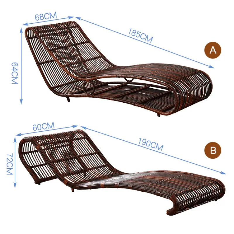 Outdoor Sea Beach Patio Hotel Chaise Lounge Chair Bed Swimming Pool Side Rattan Wicker Chaise Lounge Sun Bed Lounger Chair