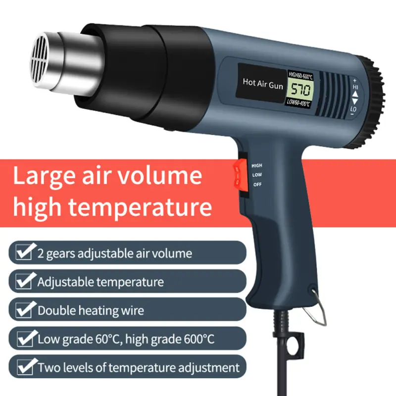 2000W Double Heating Core Variable Two Kind Thermostatic Heat Gun Hot Air Gun with LCD Screen