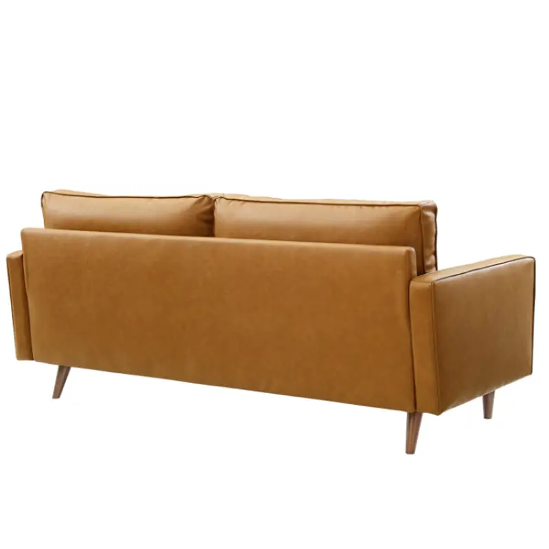 Tan Faux Leather 3-Seater Tuxedo Sofa with Square Arms