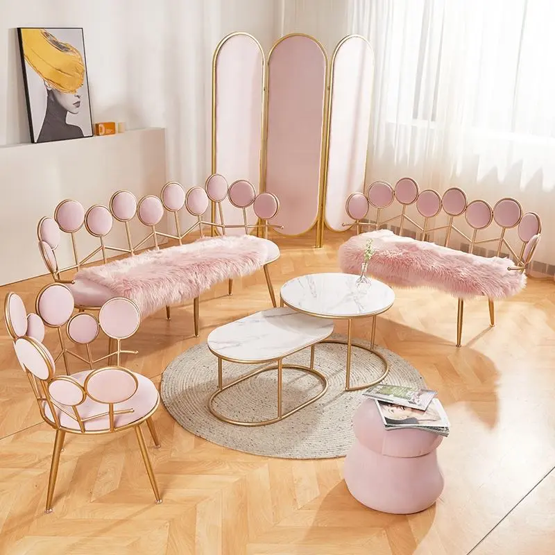 Luxury Hair Salon Living Room Elegant Pink Sofa For Nail Spa