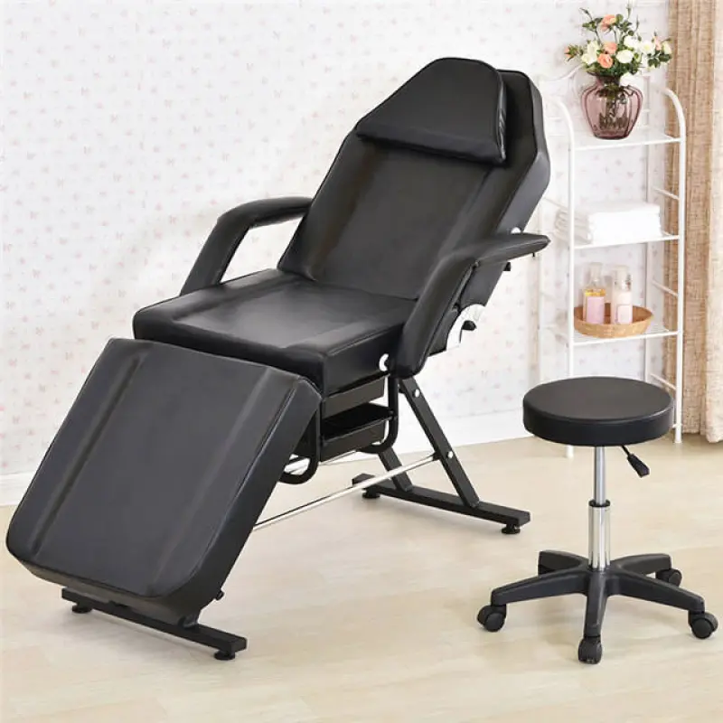 Black Salon foldable massage bed with stool