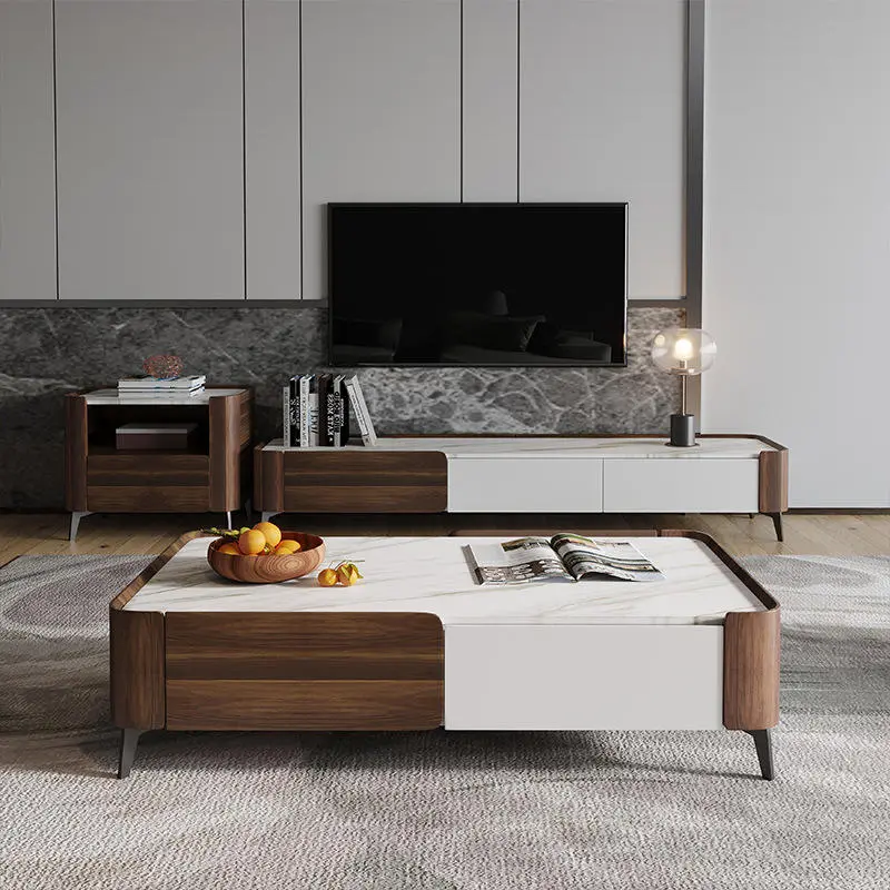Modern wooden rectangular square top coffee table