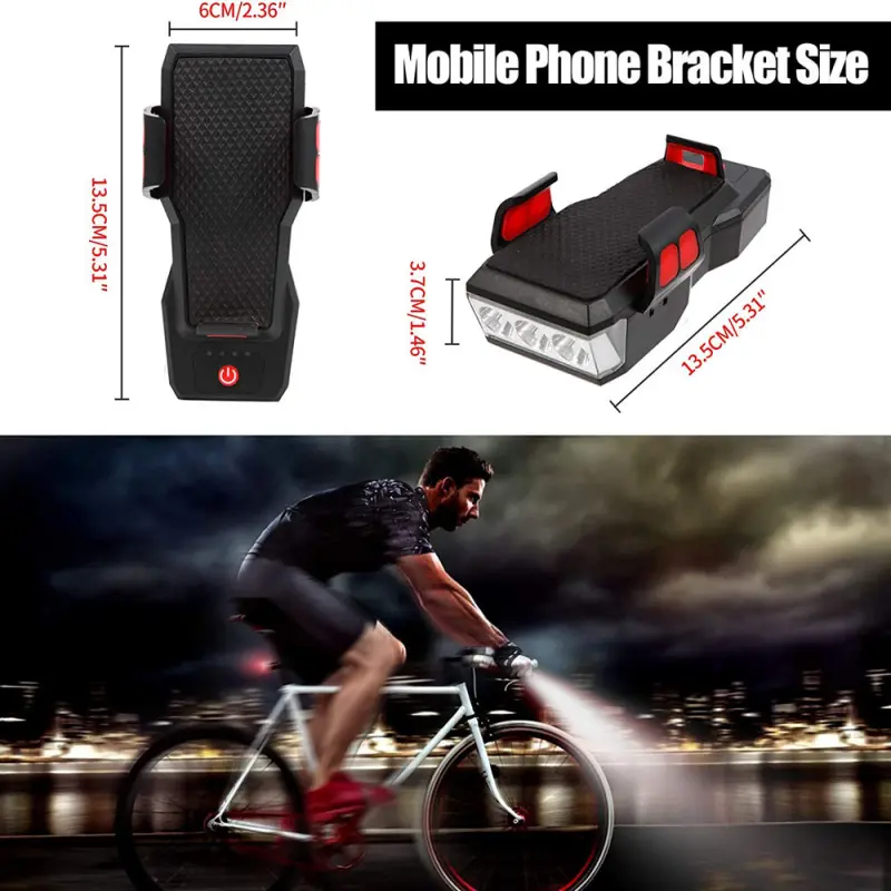 4 in 1 Bicycle Front Lights Mobile Phone Holder USB Rechargeable Bicycle Led Front Light