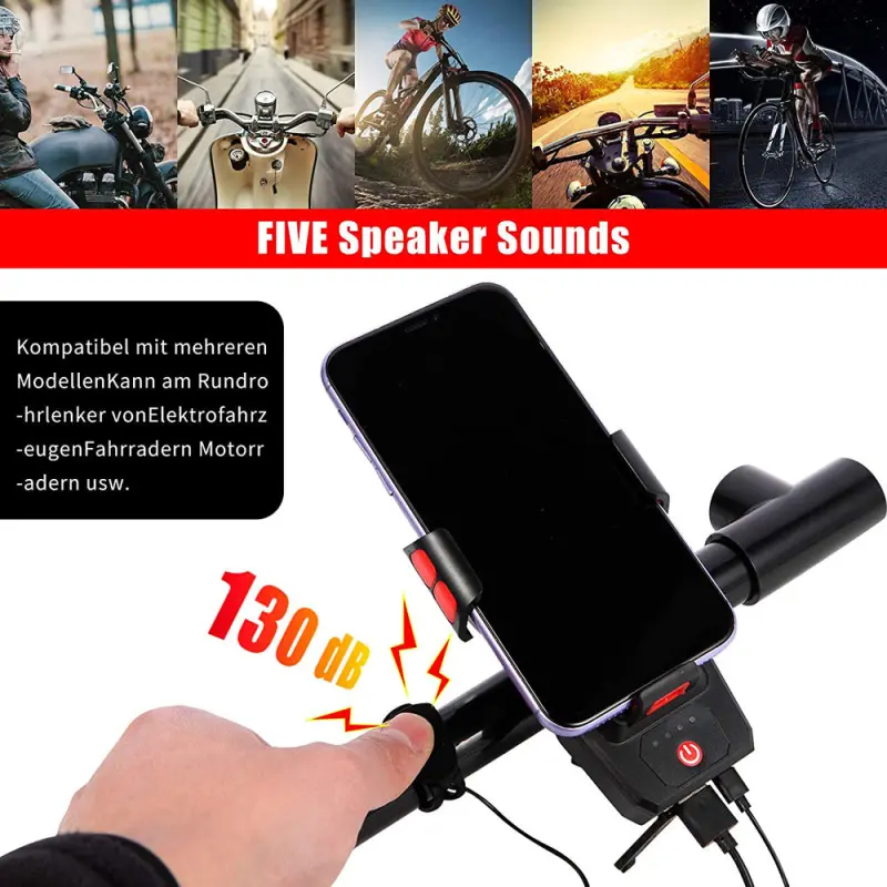 4 in 1 Bicycle Front Lights Mobile Phone Holder USB Rechargeable Bicycle Led Front Light