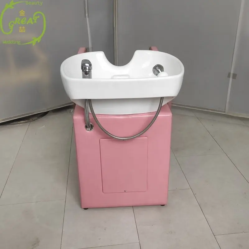 Best Selling Gold+Pink Reclining Salon Shampoo Chair With Washing Sink And Footrest
