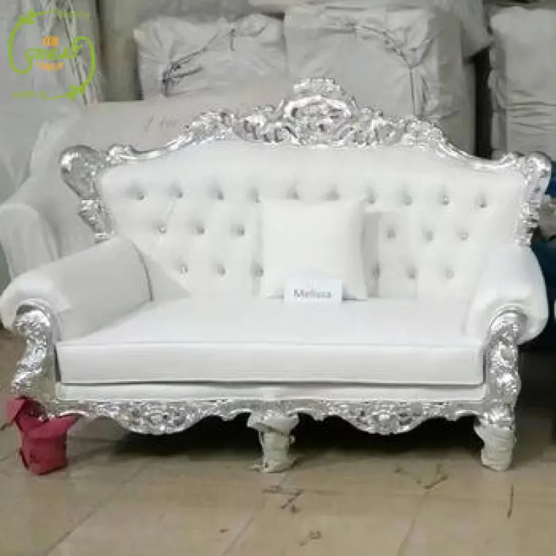 Carved White Wooden Living Room Sofa Throne Wedding Love Seat Sofa