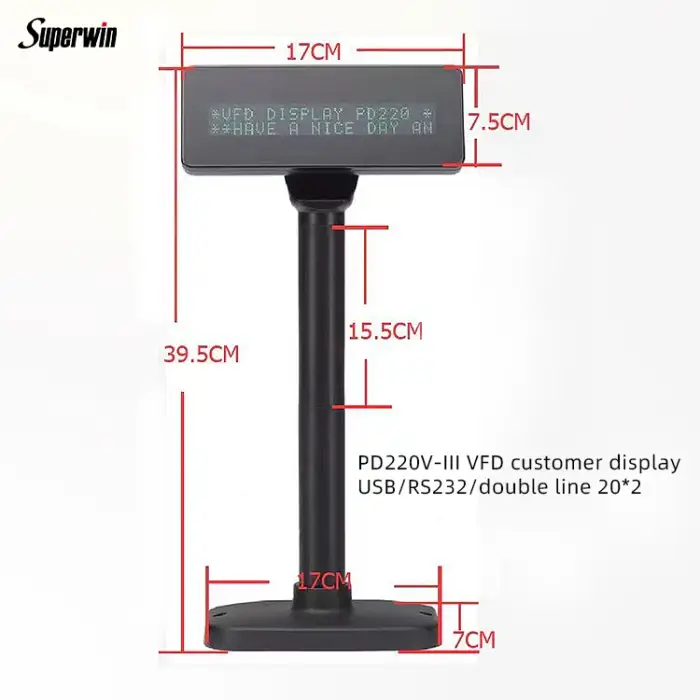 VFD 2 lines customer display USB RS232 double like 20*2 multiple languages customer display for pos machine