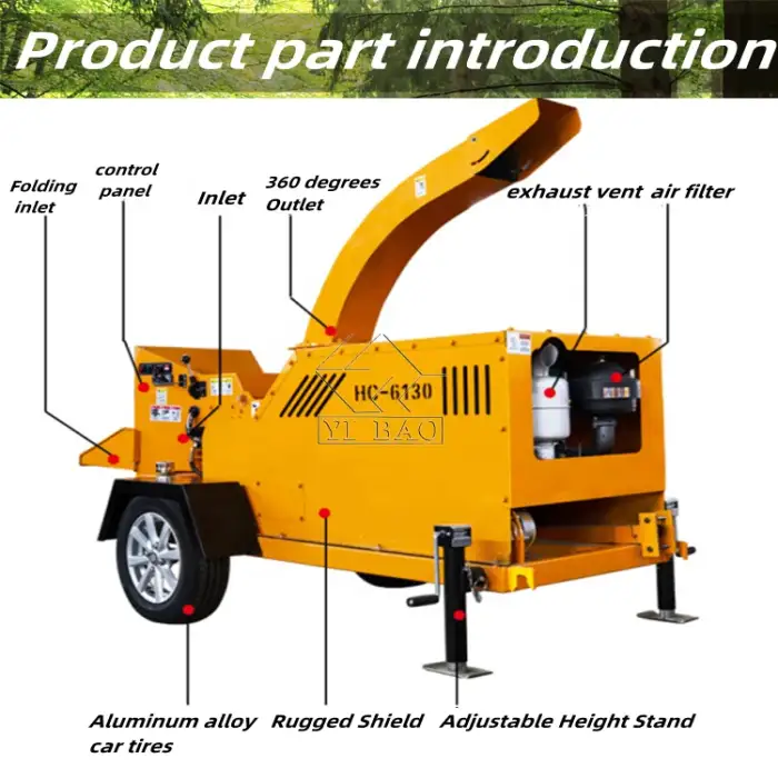 Eco-friendly wood crusher   saw dust machine mobile diesel motor street greening chipper  garden branch crusher