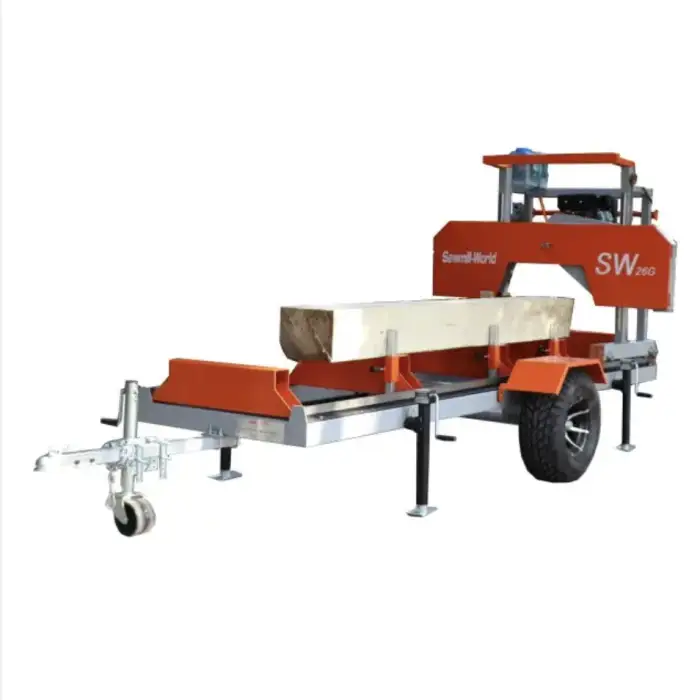 Wood Mobile SawMill Diesel Portable Horizontal Band Sawmill With Trailer