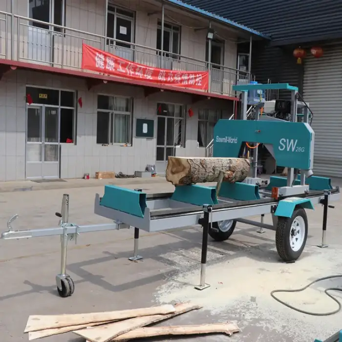 Wood Mobile SawMill Diesel Portable Horizontal Band Sawmill With Trailer