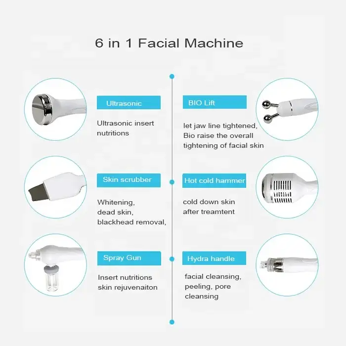 6 in 1 Hydra Microdermabrasion Oxygen Micro Bubble Facial Cleaning Manual Facial Clean Brush Silicone Device