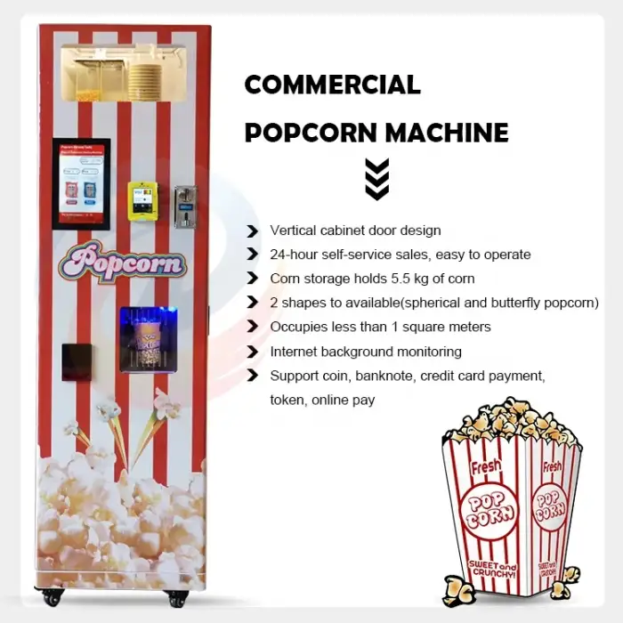 Self-service Popcorn Vending Machine Automatic, Smart Popcorn maker Machine with coin bill acceptor